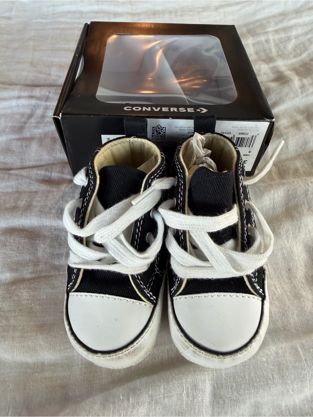 Converse First Star Hi Black Crib Shoes Baby Size 3 w/ Original Box